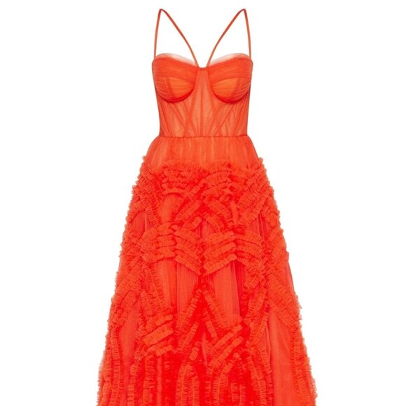Tangerine Tulle Ornament Maxi Dress Medium - Picture 1 of 10